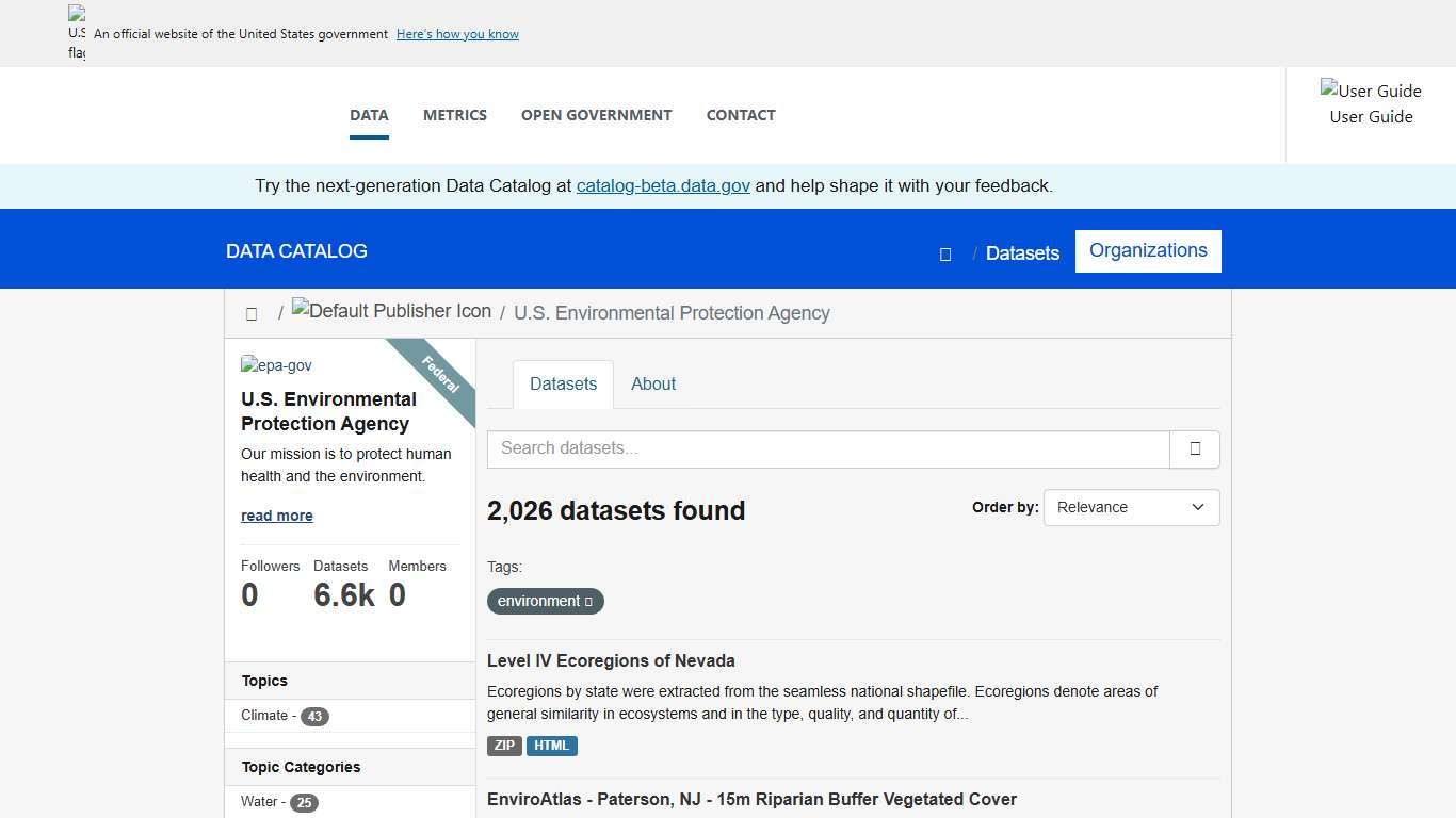 U.S. Environmental Protection Agency - Organizations - Catalog