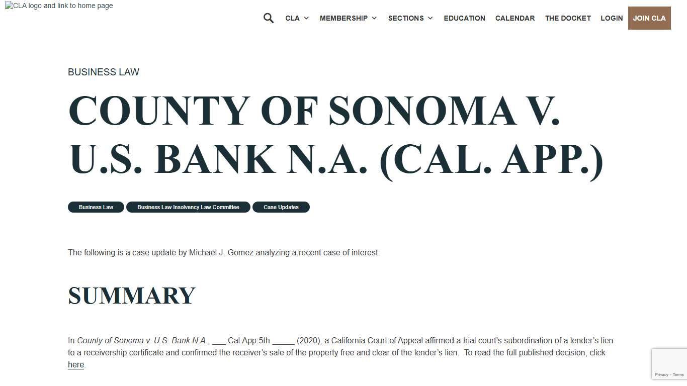 County of Sonoma v. U.S. Bank N.A. (Cal. App.) - California Lawyers Association